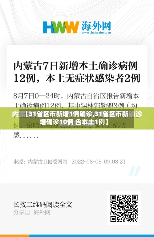 【31省区市新增1例确诊,31省区市新增确诊10例 含本土1例】