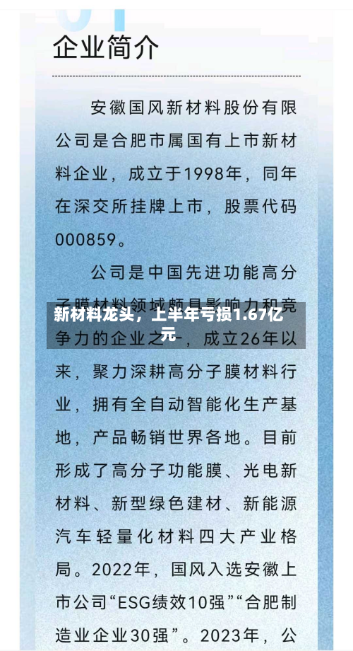 新材料龙头，上半年亏损1.67亿元-第2张图片