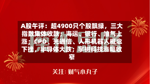 A股午评：超4900只个股飘绿	，三大指数集体收跌；海运、银行	、油气上涨；CPO、光通信、人形机器人概念下挫，半导体大跌；宇树科技涨幅收窄-第2张图片
