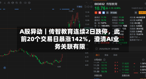 A股异动｜传智教育连续2日跌停	，此前20个交易日暴涨142%，澄清AI业务关联有限-第2张图片