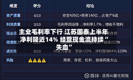 主业毛利率下行 江苏国泰上半年净利降近14% 经营现金流持续“失血”-第1张图片