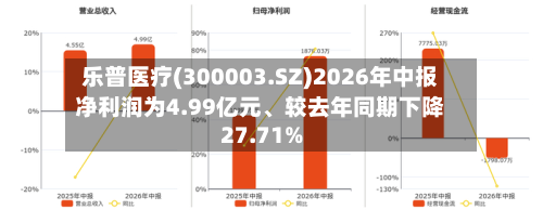 乐普医疗(300003.SZ)2026年中报净利润为4.99亿元	、较去年同期下降27.71%-第1张图片