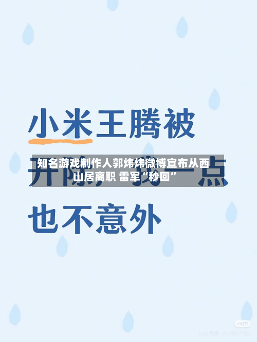 知名游戏制作人郭炜炜微博宣布从西山居离职 雷军“秒回”-第1张图片