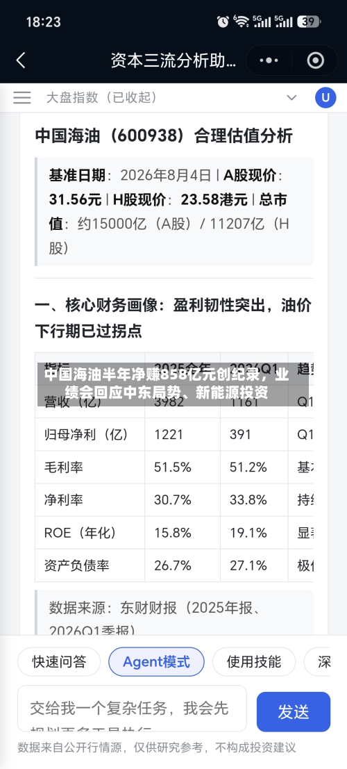 中国海油半年净赚858亿元创纪录	，业绩会回应中东局势	、新能源投资-第2张图片