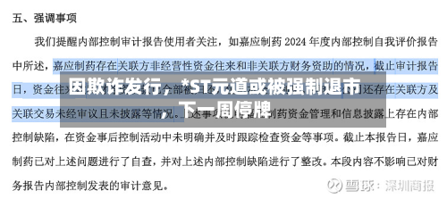 因欺诈发行，*ST元道或被强制退市	，下一周停牌-第2张图片