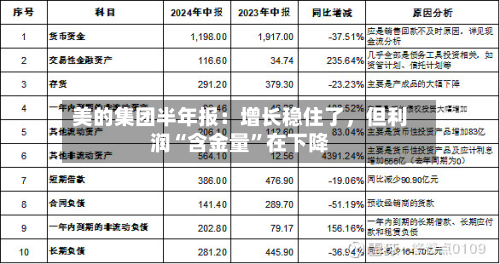 美的集团半年报：增长稳住了	，但利润“含金量	”在下降-第1张图片