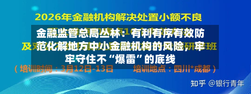 金融监管总局丛林：有利有序有效防范化解地方中小金融机构的风险	，牢牢守住不“爆雷”的底线-第2张图片