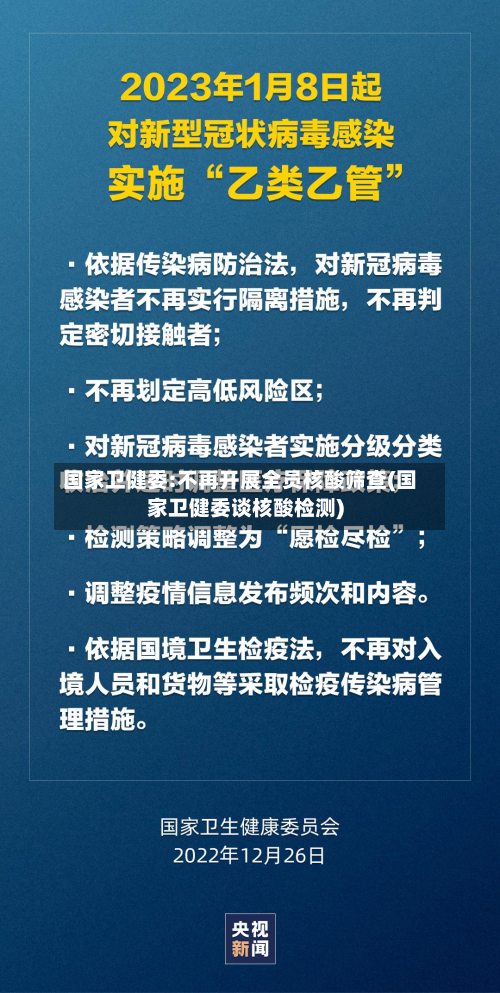 国家卫健委:不再开展全员核酸筛查(国家卫健委谈核酸检测)