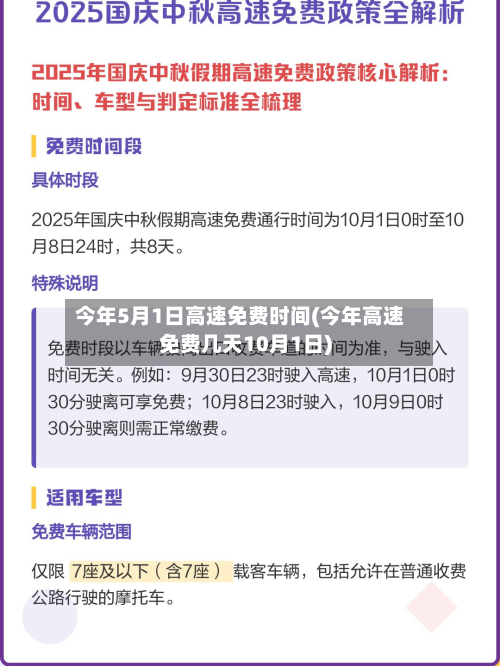 今年5月1日高速免费时间(今年高速免费几天10月1日)