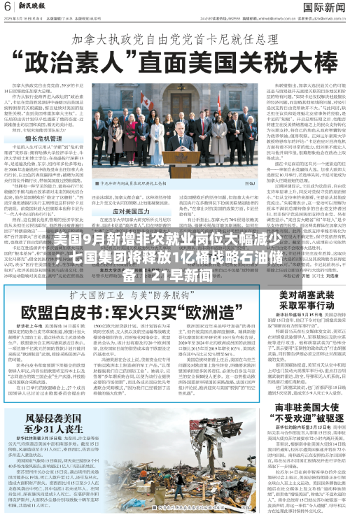 美国9月新增非农就业岗位大幅减少;七国集团将释放1亿桶战略石油储备|21早新闻-第3张图片