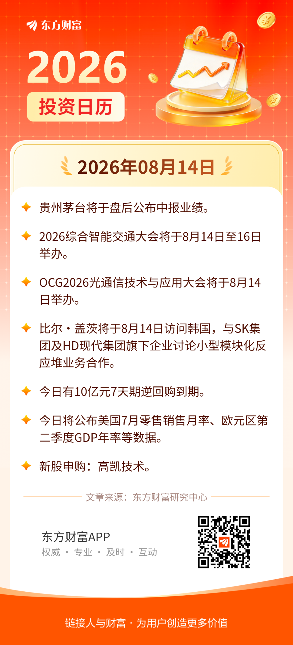 8月14日投资日历 | 贵州茅台将于盘后公布中报业绩